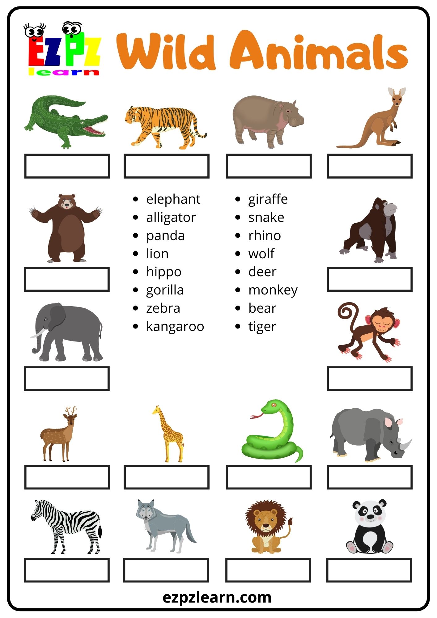 Wild Animals Word Match 
